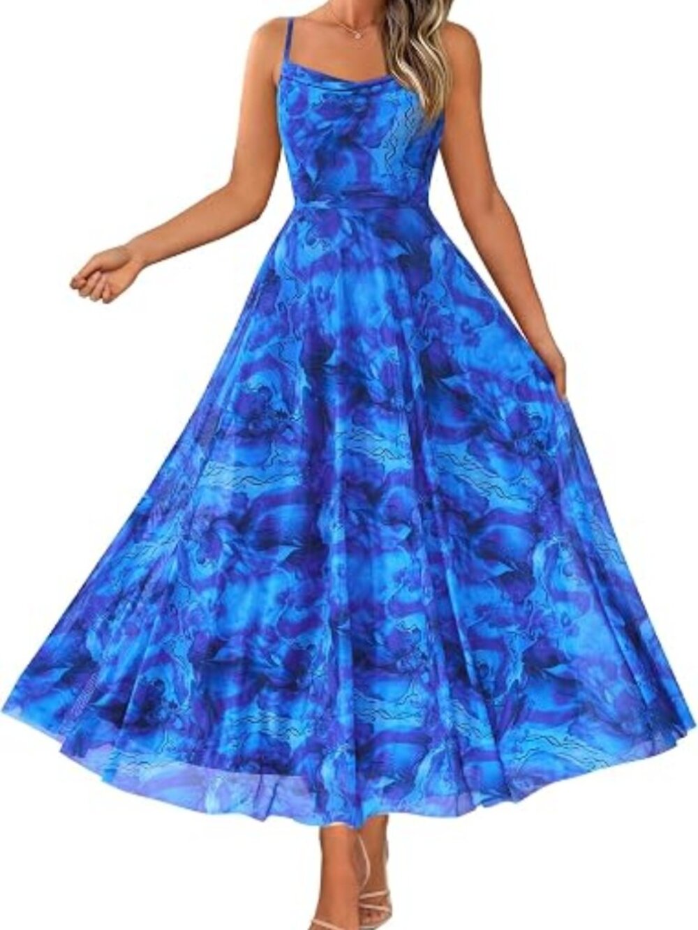Women Summer Floral Maxi Dresses Elegant Spaghetti Strap Dress Printed Party Dre